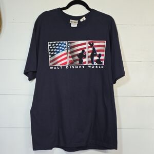 Vintage Walt Disney World Navy Blue American Flag T-shirt XL